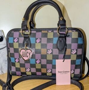 Juicy Couture Black and Pink Checkered Crossbody Bag